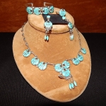 Sterling Silver Turquoise Necklace & Earring Set - Native American Zuni Signed Jewelry for Sale